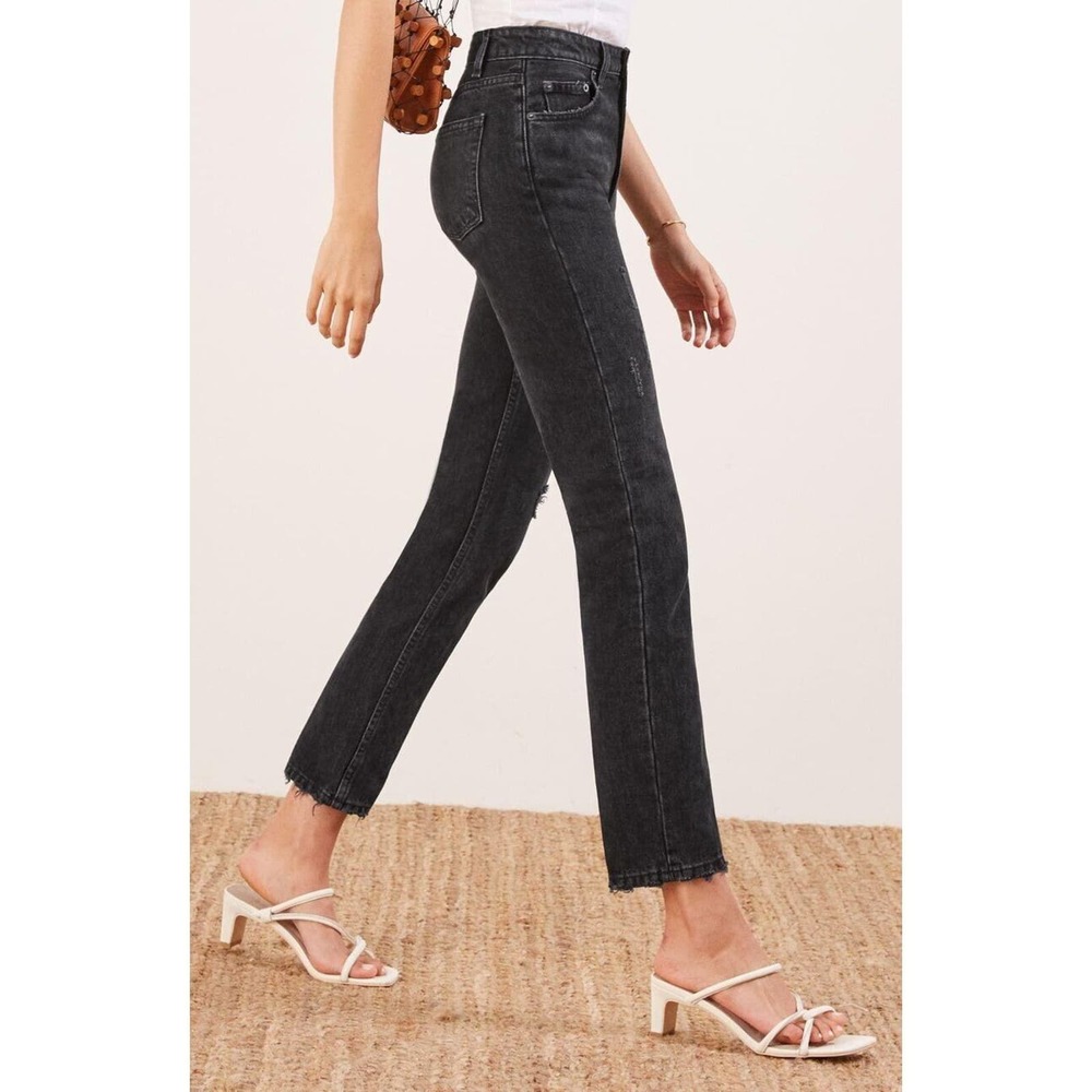 Reformation Julia High Rise Cigarette Jeans Pacific Black Distressed Womens 27